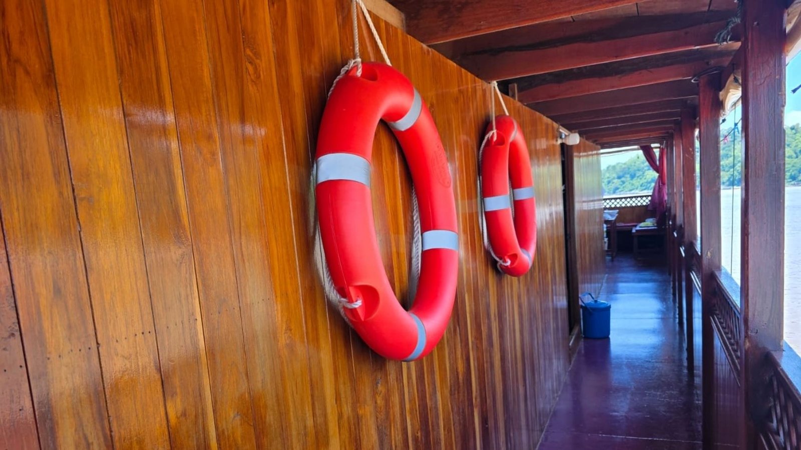 Mekong cruise boat deck with life rings